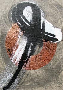 Caroline Banks Art - Remember - Gesso, ink and copper leaf on natural linen board