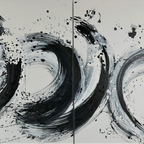 A Morning in August - Triptych. Gesso, ink and varnish on canvas. 86.5 x 173cm