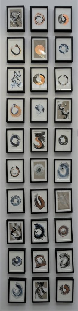 Study Wall 30. Gesso, ink, gilding on paper, card and linen. 30 studies 19 x 14cm each. Total size 235 x 52cm.