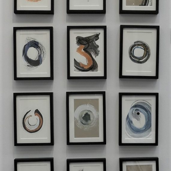 Study Wall 30. Gesso, ink, gilding on paper, card and linen. 30 studies 19 x 14cm each. Total size 235 x 52cm.