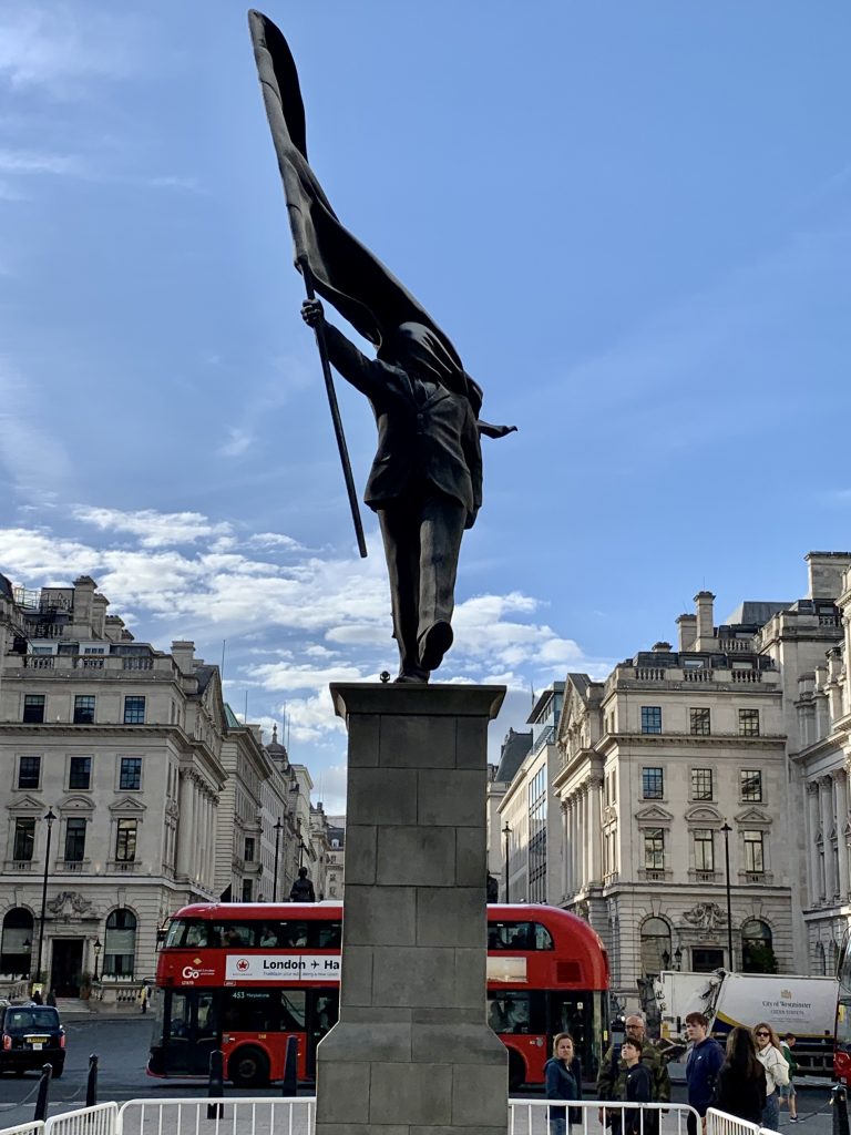 Banksy sculpture in Waterloo Place, London. Photo by Caroline Banks.